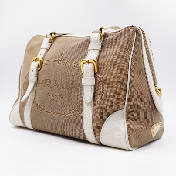 AZ05❤️ PRADA Jacquard Logo Tote Corda Talco - Picture 4 of 15